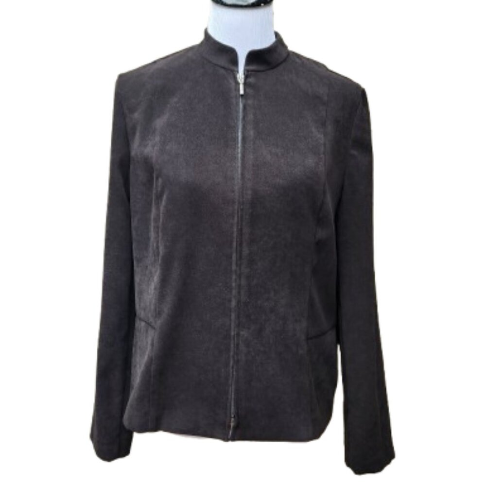 JM Collection Black Lightweight Jacket Full Zip Mockneck Solid